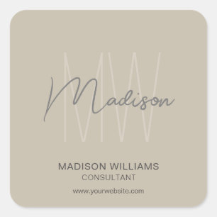 Modernes Monogramm-Logo Beige Berater Quadratischer Aufkleber