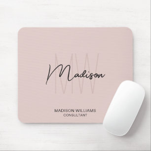 Modernes Monogramm-Logo Blush Pink Berater Mousepad