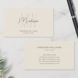 Modernes Monogramm-Logo Creme-Beige Berater Visitenkarte