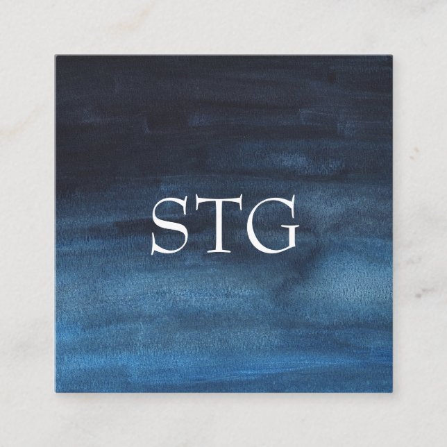 Modernes Monogramm-Logo für Aquarellfarben, blau Quadratische Visitenkarte (Vorderseite)