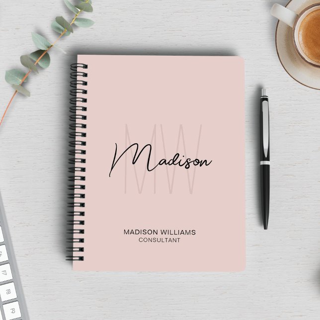Modernes Monogramm-Logo Rosafarben Beraterin Notizblock (Modern Monogram Logo Blush Pink Consultant Notebook)