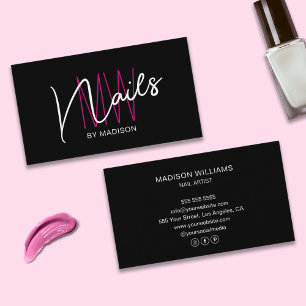 Modernes Monogramm-Logo Schwarz Rosa Nageldesigner Visitenkarte