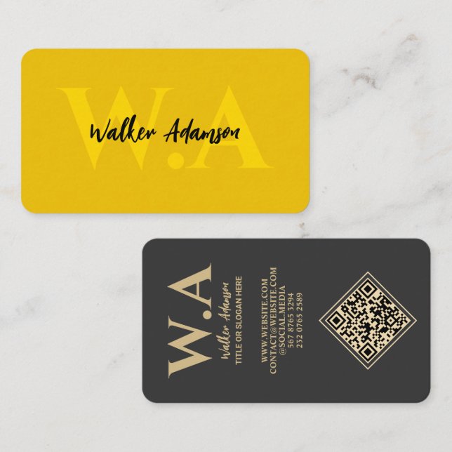 Modernes Monogramm | Luxus Black and Gold Visitenkarte (Vorne/Hinten)