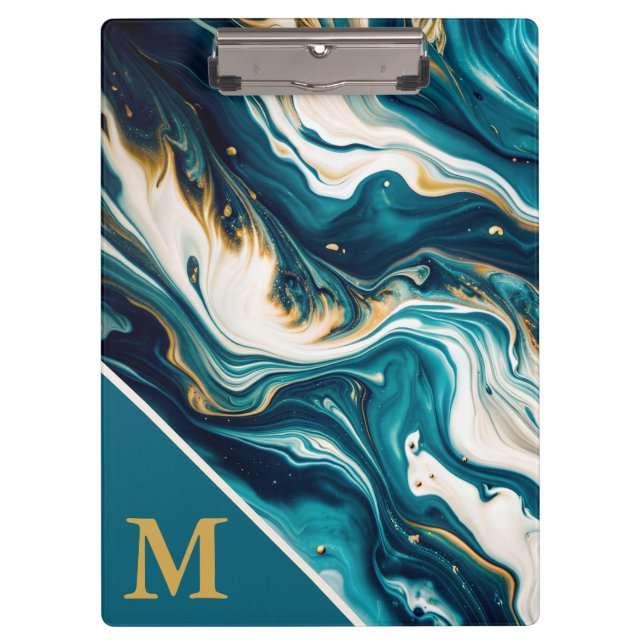 Modernes Monogramm-Marmor Klemmbrett (Vorderseite)