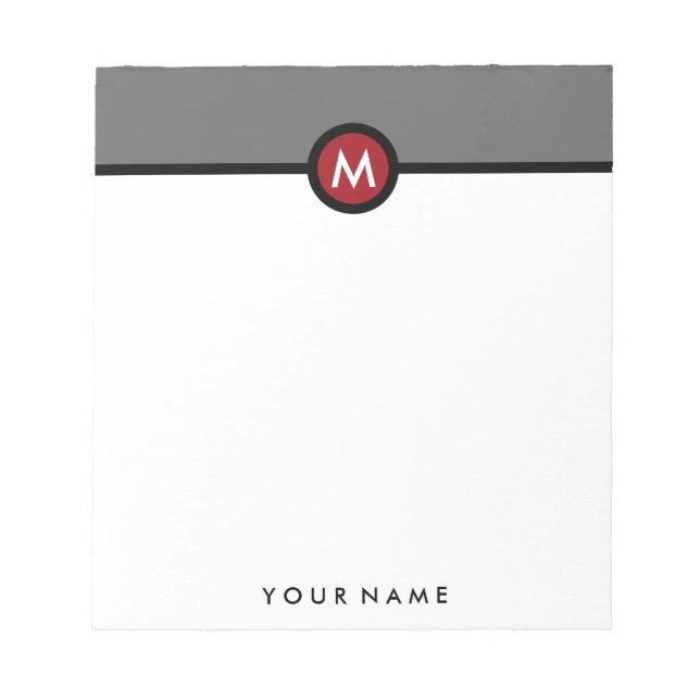 Modernes Monogramm Memo Note Pad - Schwarz/Rot/Gra Notizblock (Vorderseite)