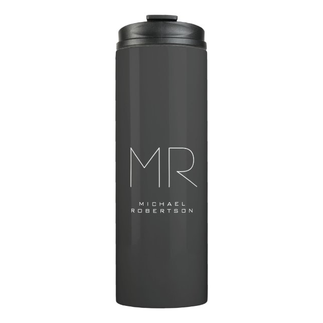 Modernes Monogramm Minimalistisch grau Thermosbecher (Vorderseite)