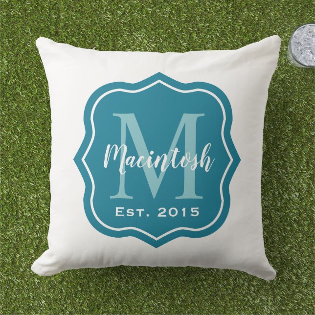Modernes Monogramm mit Aquamariner Blue-Familie -  Kissen (Gras)