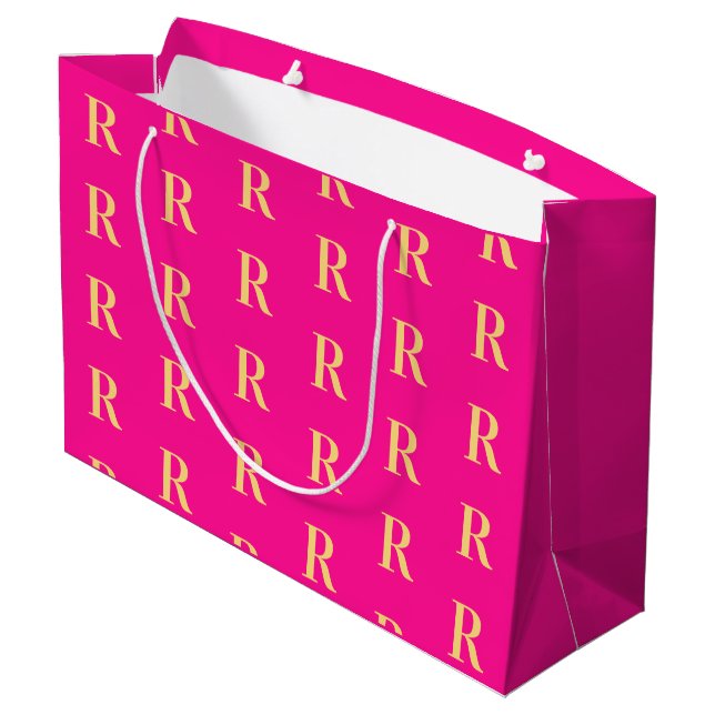 Modernes Monogramm-Muster - Hot Pink Große Geschenktüte (Rückseite Schrägansicht)