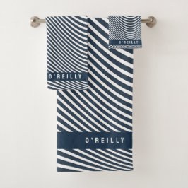 Modernes Monogramm Navy Blue and White Stripe Must Badhandtuch Set