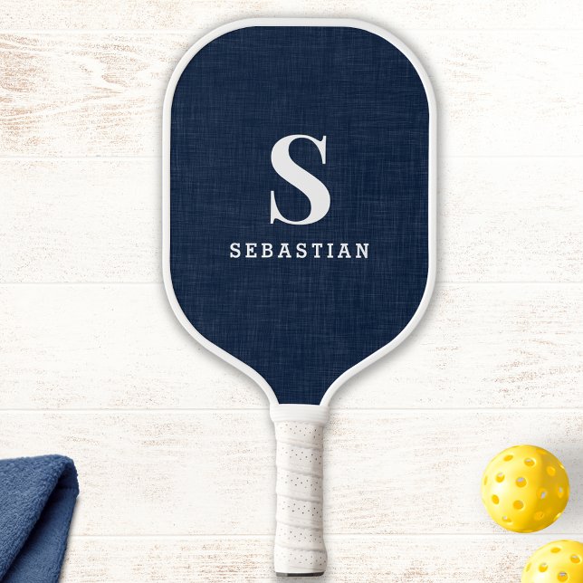 Modernes Monogramm Navy Blue und White Custom Pickleball Schläger (Von Creator hochgeladen)
