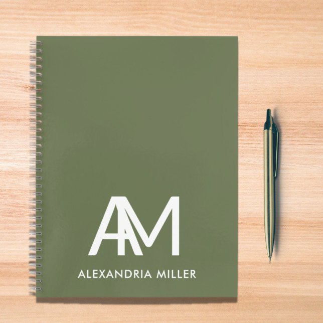 Modernes Monogramm-Notebook mit dem Namen Olive Gr Notizbuch (Von Creator hochgeladen)