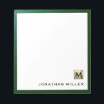 Modernes Monogramm Notizblock<br><div class="desc">Mit diesem mit Monogramm Notizblock mit klassischer Blocktypografie und einer gebürsteten Goldmedaillenmonografie und einer grünen Trimmpartie stärken Sie Ihr Schreibwarenspiel. Das Notizblock enthält Platz für Ihren Namen oder Ihren eigenen Text und ist somit ideal für den persönlichen oder beruflichen Gebrauch. Verwenden Sie es, um Noten, Ideen und Erinnerungen im Stil...</div>
