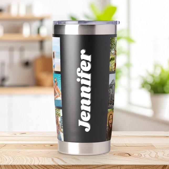 Modernes Monogramm Personalisiert 12 FotoCollage Thermobecher (Von Creator hochgeladen)