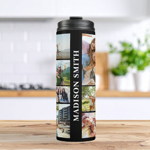 Modernes Monogramm Personalisiert 12 FotoCollage Thermosbecher