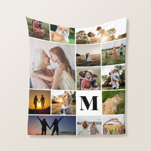 Modernes Monogramm Personalisiert 14 FotoCollage Fleecedecke