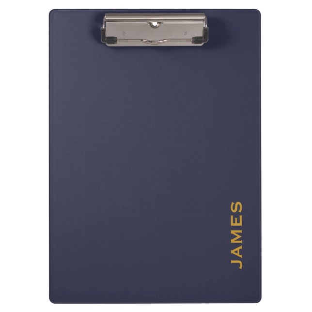 Modernes Monogramm Personalisiert Blau und Gold Klemmbrett (Vorderseite)