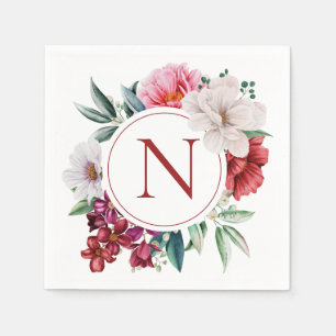Modernes Monogramm Personalisiert floral Serviette