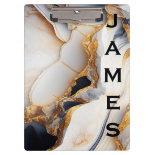 Modernes Monogramm Personalisiert-Marmor und Gold Klemmbrett