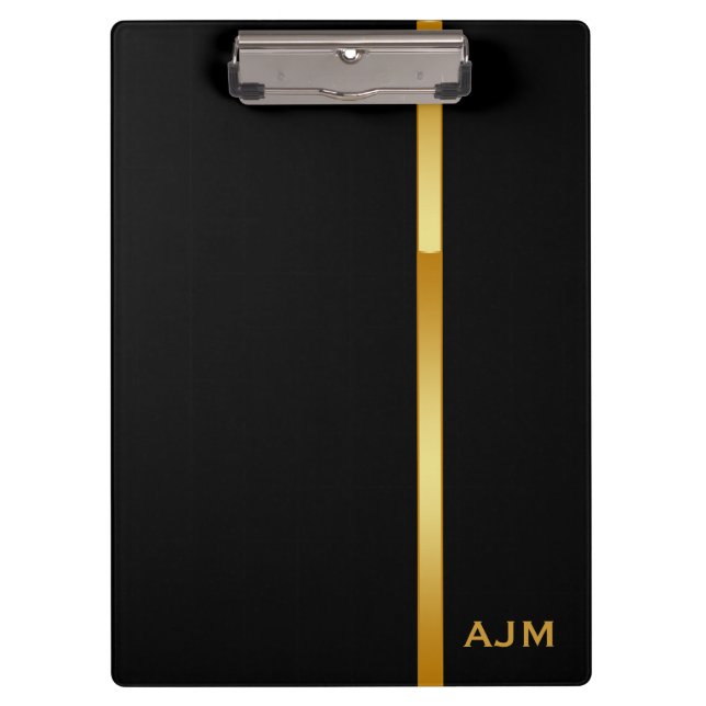 Modernes Monogramm Personalisiert Schwarz/Gold Klemmbrett (Vorderseite)