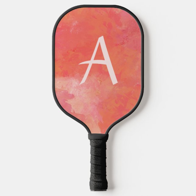Modernes Monogramm Pfirsichpink Pickleball Schläger (Vorderseite)