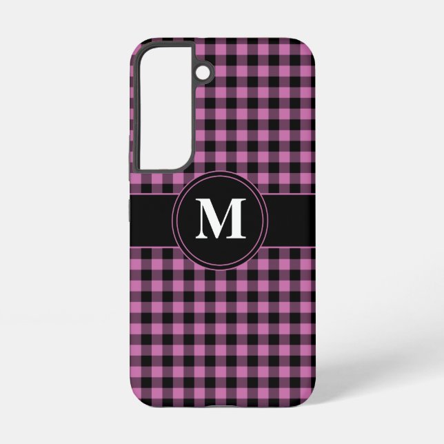 Modernes Monogramm rosa Kariertes Muster Samsung Galaxy Hülle (Rückseite)