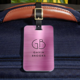 Modernes Monogramm Rosa Pinselpinsel, Girly Metall Gepäckanhänger