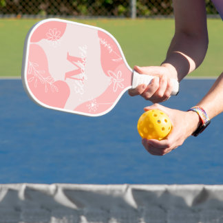 Modernes Monogramm Rosa | Wildblume Doodles Pickleball Schläger