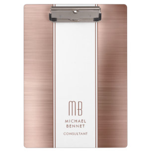 Modernes Monogramm Rose Gold Pink Business Klemmbrett