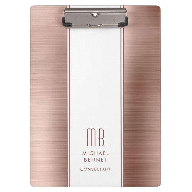 Modernes Monogramm Rose Gold Pink Business Klemmbrett (Vorderseite)