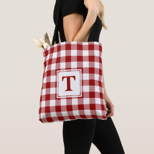 Modernes Monogramm-Rot-Weiß-Gingham-Muster