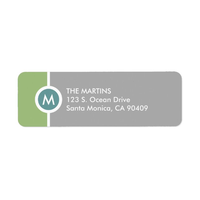 Modernes Monogramm Rücksendeaufkleber - Grün/Grau (Vorne)