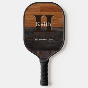 Modernes Monogramm rustikales Holzton braun Pickleball Schläger