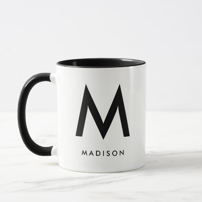 Modernes Monogramm | Schwarz und Weiß Tasse (Links)
