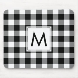 Modernes Monogramm Schwarz/Weiß Gingham Muster Mousepad