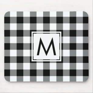 Modernes Monogramm Schwarz/Weiß Gingham Muster Mousepad