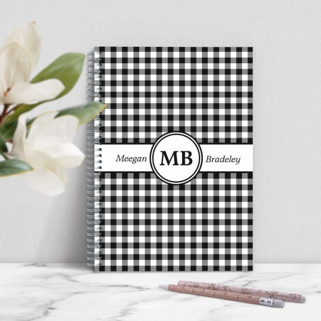 Modernes monogramm Schwarz-Weiß-Muster Notizblock (Modern Monogram Black And White Pattern Notebook)