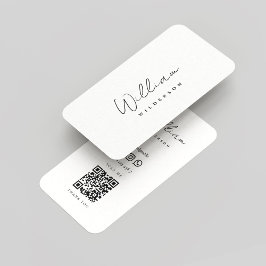 Modernes Monogramm Schwarz/Weiß-Name-Script QR Visitenkarte