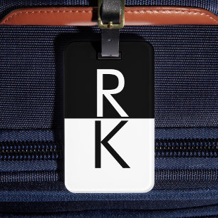 Modernes Monogramm Schwarz/Weiß Personalisiert Gepäckanhänger