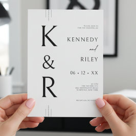 Modernes Monogramm Schwarz/Weiß QR Code Hochzeit Einladung