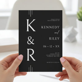 Modernes Monogramm Schwarz/Weiß QR Code Hochzeit Einladung
