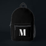 Modernes Monogramm Schwarz-weißer, individueller A Bedruckter Rucksack<br><div class="desc">Modernes Monogramm Schwarz-weißer, individueller Anfangsbuchstabe gedruckter Backpack. Maßgeschneiderte, weiße, moderne Serif-Schriftart Texttypografie auf schlichtem, schwarzen, soliden Hintergrund. Sie können wählen, den Text zu löschen und haben nur einen schlichten schwarzen Rucksack mit fester Farbe. Dieser Rucksack ist ideal für Kinder und Erwachsene.</div>