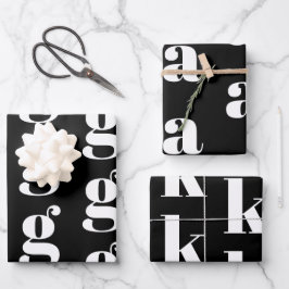 Modernes Monogramm Schwarz-weißer, individueller A Geschenkpapier Set