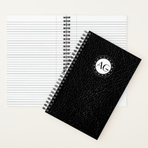Modernes Monogramm Schwarzes Leder Spiral Notizbuc Notizbuch