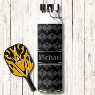 Modernes Monogramm Schwarzes Pickleball-Muster Trinkflasche