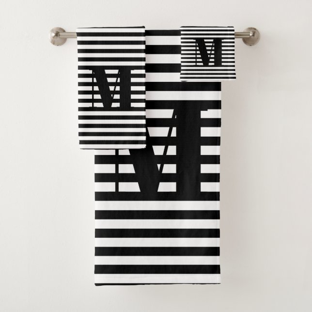 Modernes monogramm Schwarzweißstreifen-Muster Badhandtuch Set (Insitu)