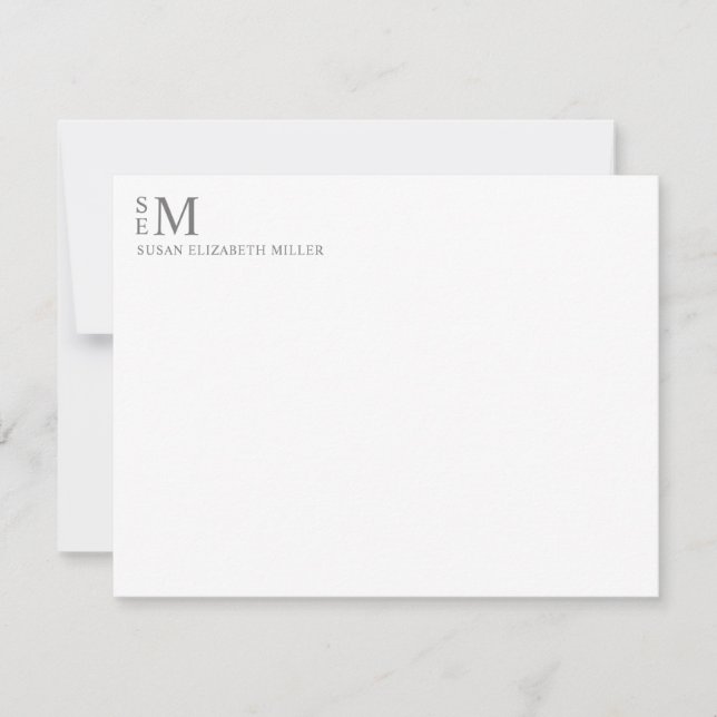 Modernes Monogramm Smokey Gray Personal Stationery Mitteilungskarte (Vorderseite)