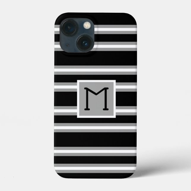Modernes Monogramm Streifen Muster Schwarz Weiß Case-Mate iPhone Hülle (Rückseite)