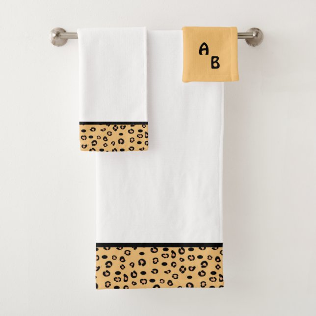 Modernes Monogramm- und Leopardenmuster Badhandtuch Set (Insitu)