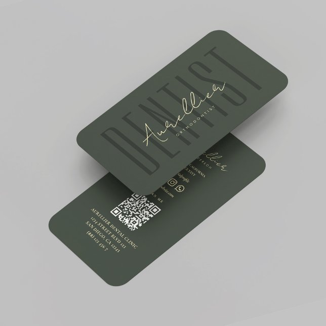 Modernes Monogramm Zahnarzt Visitenkarte (Modern Monogram Dentist Orthodontist Green Gold Business Card
)