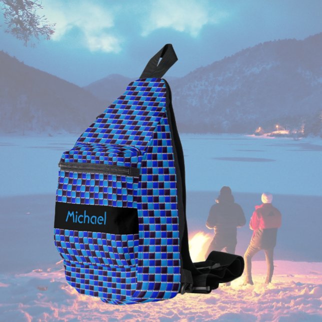 Modernes Mosaik in schwarz, königsblau, kundenspez Crossbody Bag (Von Creator hochgeladen)